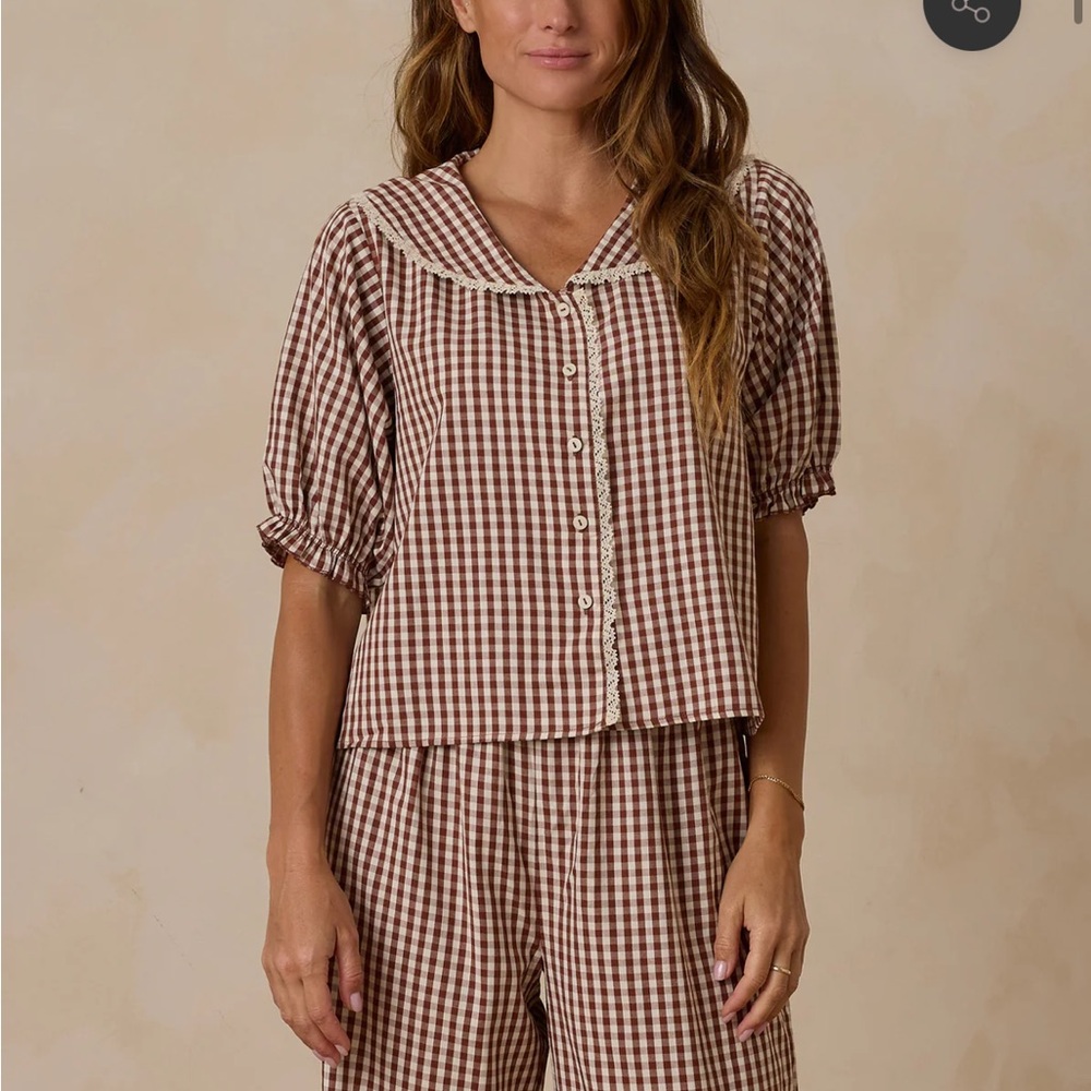WOMEN'S RUFFLE PAJAMAS || BRICK GINGHAM